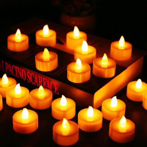 12Pcs Battery Operated LED Tea Lights Candles Flameless Wedding Decor Realistic and Bright Flickering Holiday Gift Flameless LED Electric Candles for Seasonal & Festival Party Home Decoration
