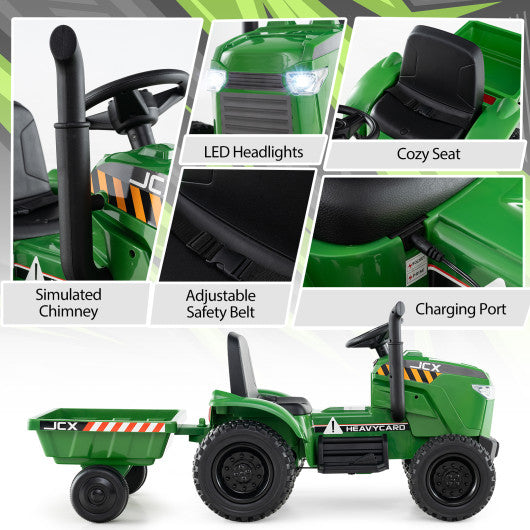12V 2-in-1 Kids Ride On Tractor with Trailer and 3-Gear Shift-Grayish Green