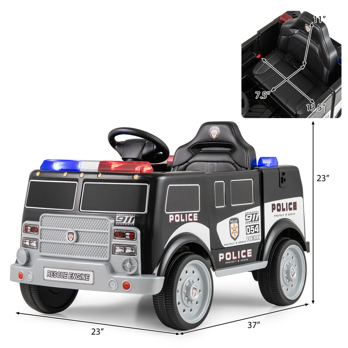 12V Battery Powered Electric Vehicle with 3 Speeds and Megaphone-Black