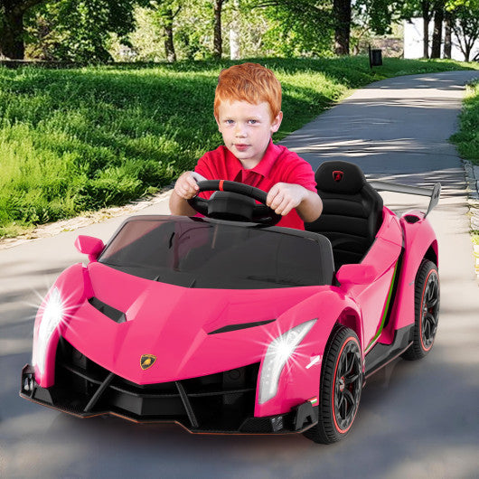12V Licensed Lamborghini 4WD Kids Ride-on Sports Car with 2.4G Remote-Pink