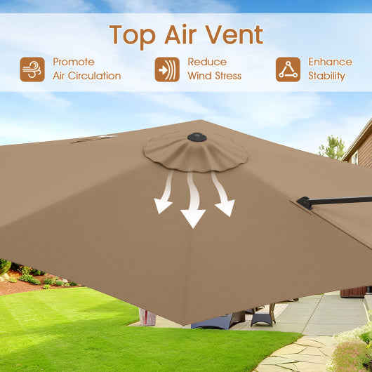 9 FT Cantilever Patio Umbrella with Vented Top and Sun-Protective Canopy-Brown