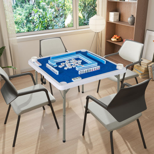 35 Inch 4 Player Game Card Folding Mahjong Table with Cup Holders-Navy