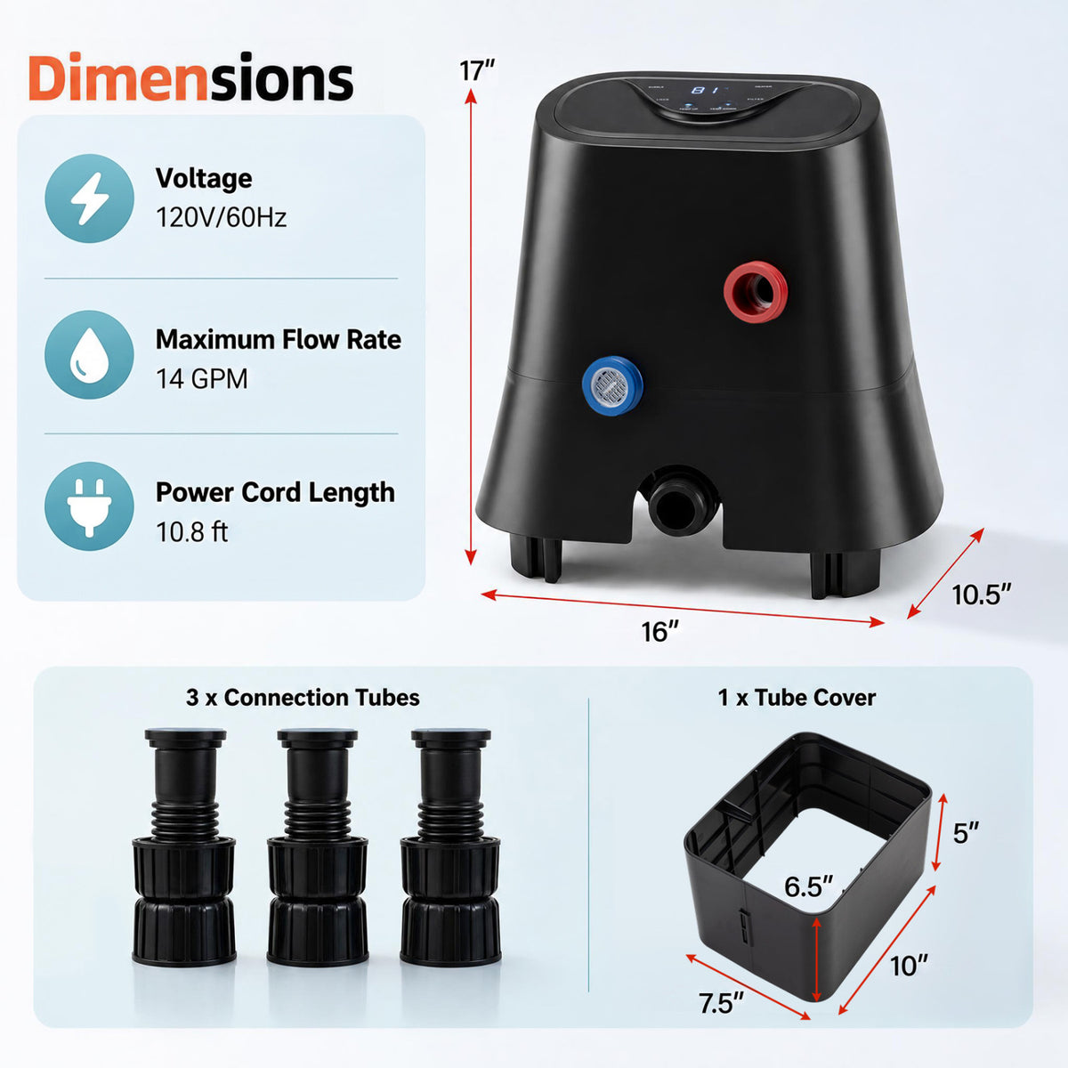 1350W Electric Heater Pump with Touch Panel and LED Display-Black