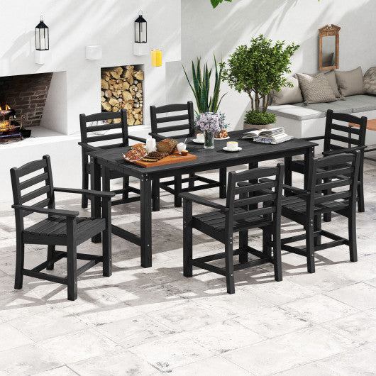 7 Pieces Outdoor Dining Table Set for 6 People 67” HDPE Patio Rectangle Table and 6 Armchairs-Black