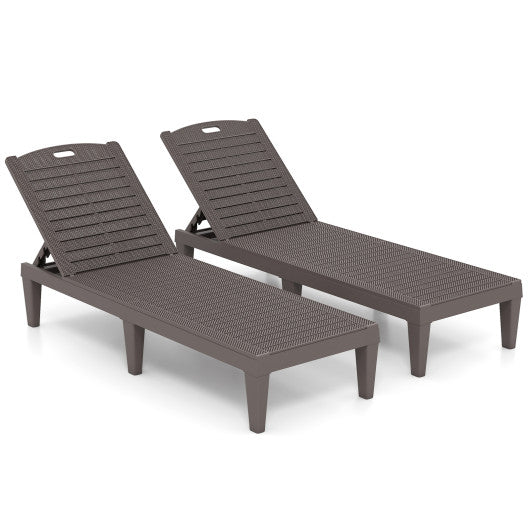 Outdoor PP Chaise Lounge Chairs Set of 2 with 4-Position Adjustable Backrests-Coffee
