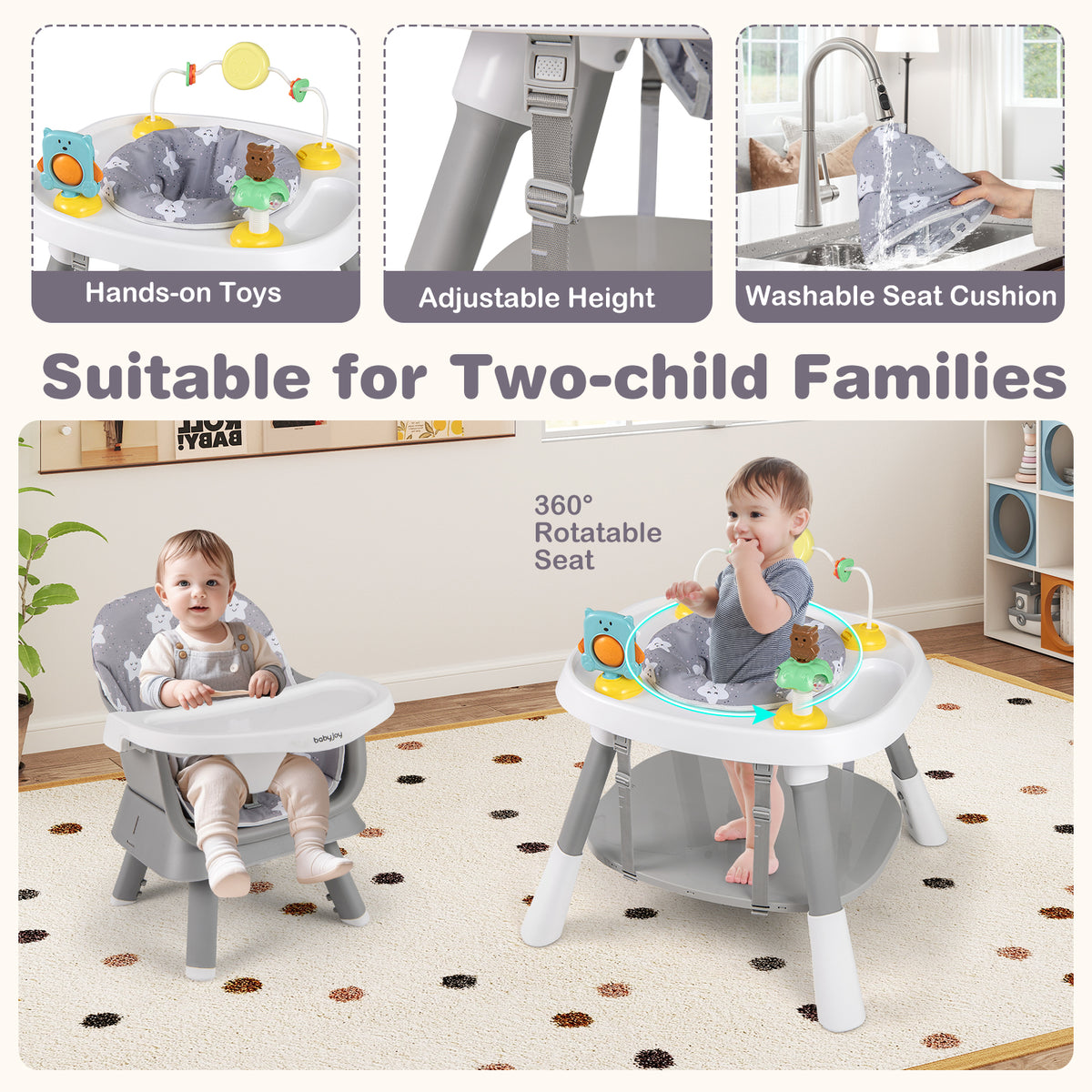16-in-1 Baby High Chair with Activity Center and Booster Seat for Babies and Toddlers-Grey
