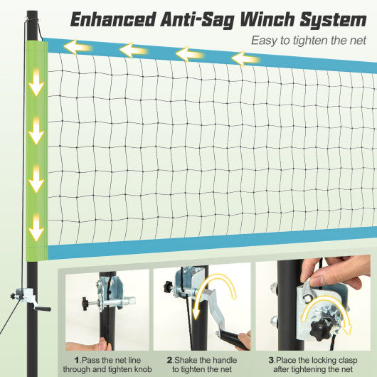 Portable Outdoor Volleyball Net Set Heavy-Duty Volleyball Net System-Green