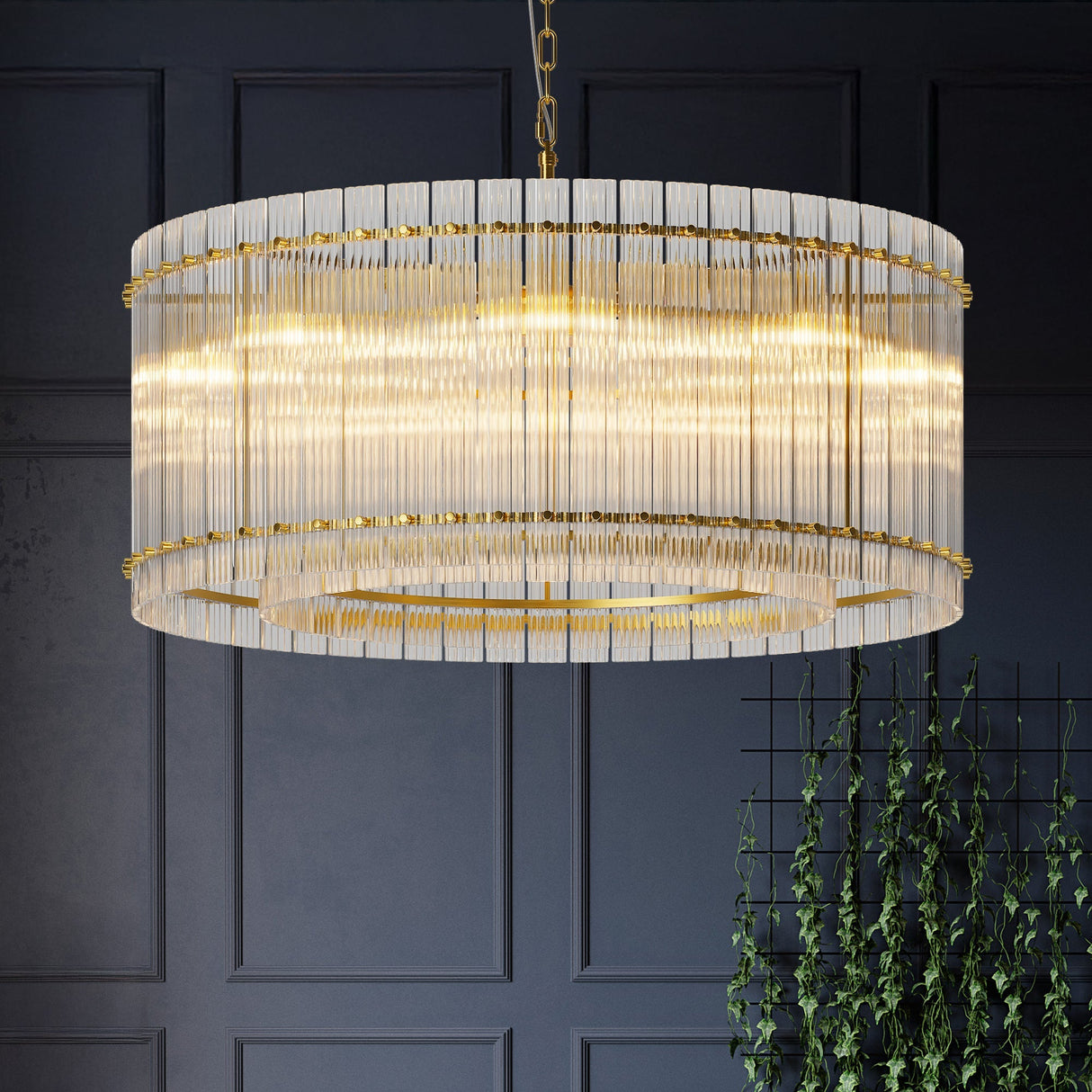 37" Modern Gold Round 8-Light Crystal Chandelier