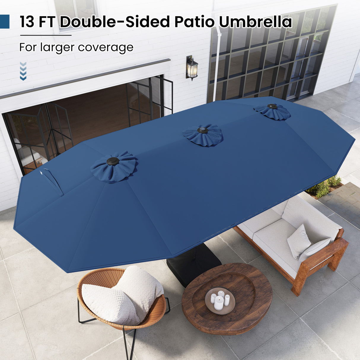 13FT Double-sided Patio Umbrella with Solar Lights for Garden Pool Backyard-Navy