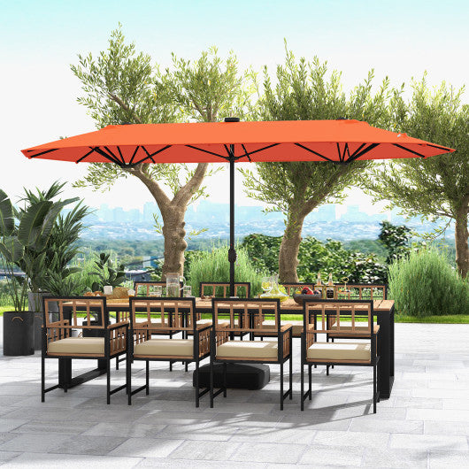 13FT Double-sided Patio Umbrella with Solar Lights for Garden Pool Backyard-Orange
