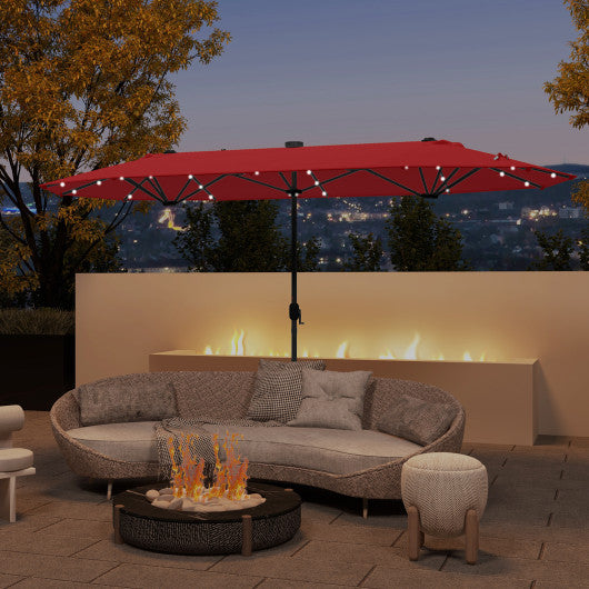 13FT Double-sided Patio Umbrella with Solar Lights for Garden Pool Backyard-Red