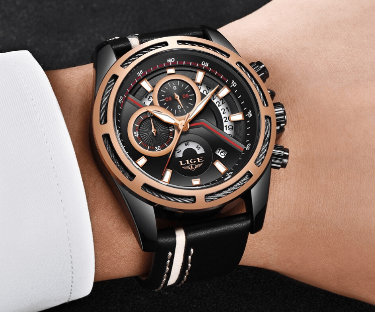 Men's Waterproof Sports Watch With Leather Belts, Chronometers Day View Fluorescent Pointers Unique Design Perfect Gift