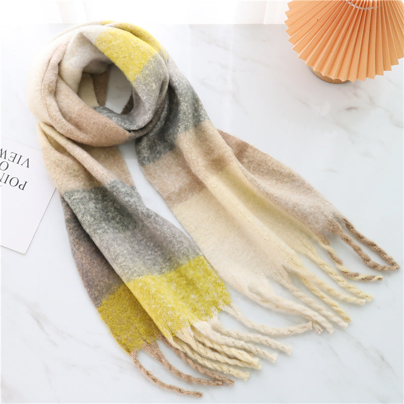 New Luxury Winter Soft Head Wraps Plaid Scarf Shawls Cashmere Warm Cashmere Scarves Rainbow For Women