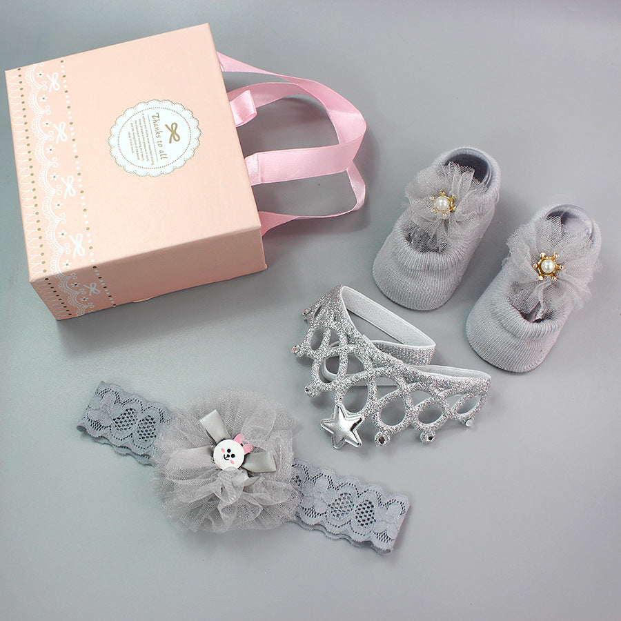 Flower Baby Girl Headband Socks Set Shoes With Crown Bows Newborn Headbands For Girls Turban Baby Hair Accessories