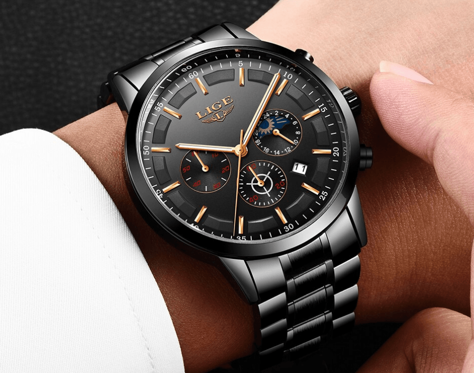 Men's Waterproof Watch With Chronometers And Date Display Unique Design Perfect Gift