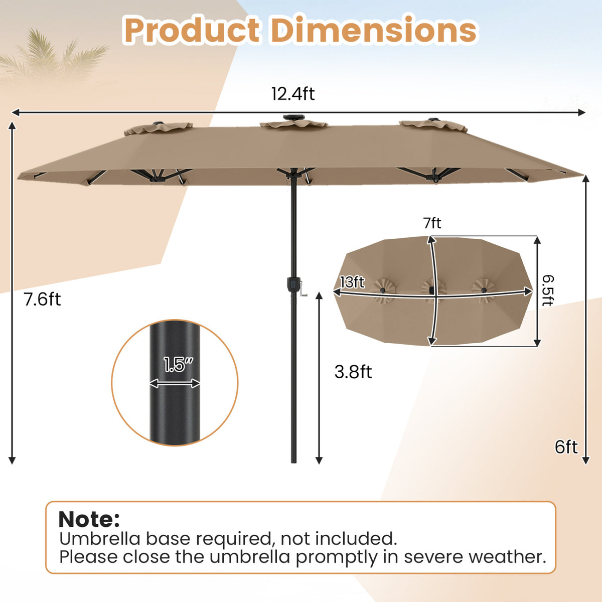 13 FT Double-Sided Patio Umbrella with Color-Changing Flowing Solar LED Lights-Brown