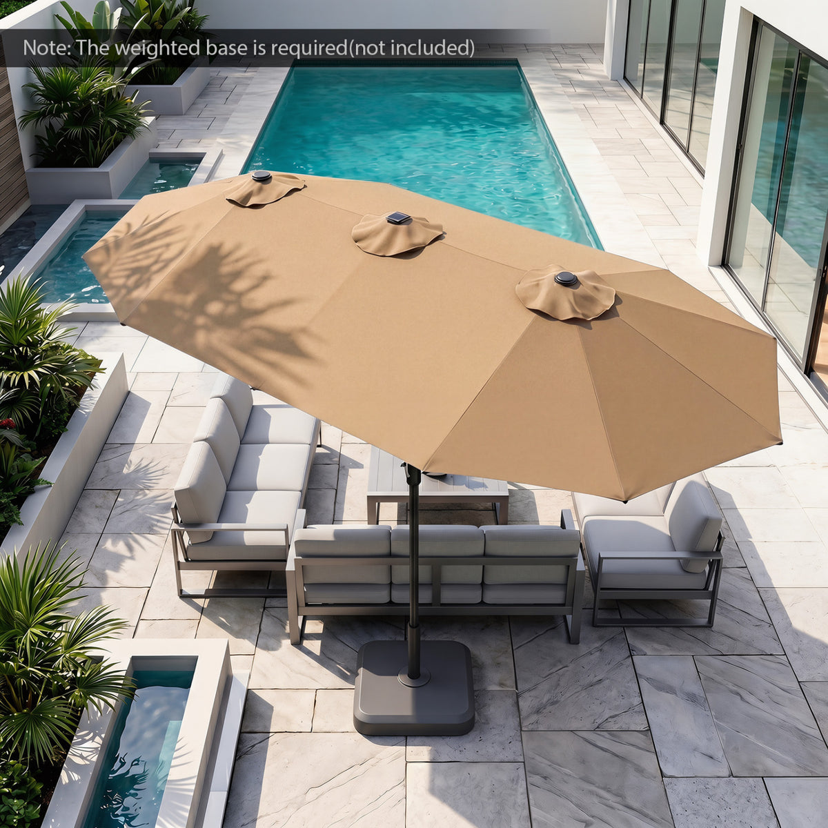13 FT Double-Sided Patio Umbrella Large Rectangle Market Umbrella with 36 LED Lights-Tan