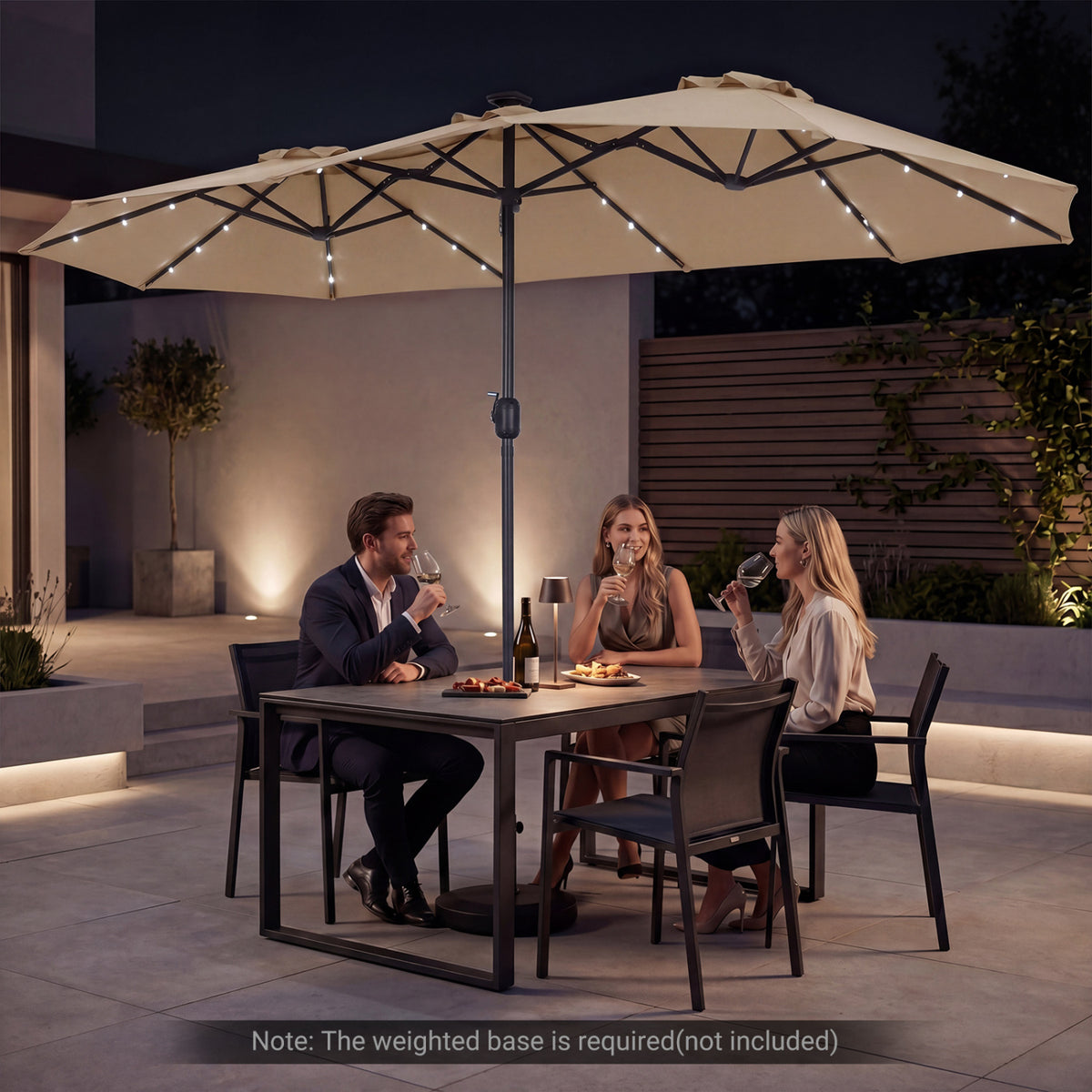 13 FT Double-Sided Patio Umbrella Large Rectangle Market Umbrella with 36 LED Lights-Tan
