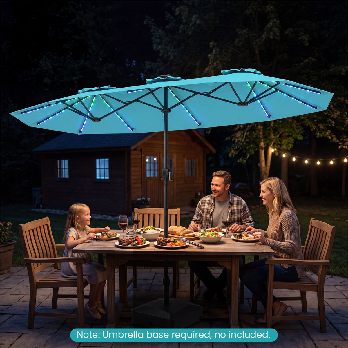 13 FT Double-Sided Patio Umbrella with Color-Changing Flowing Solar LED Lights-Turquoise