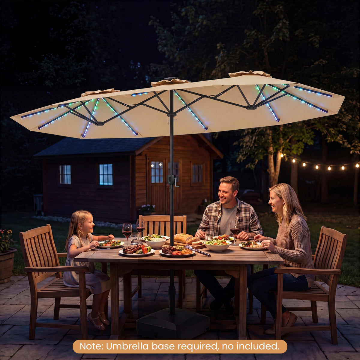 13 FT Double-Sided Patio Umbrella with Color-Changing Flowing Solar LED Lights-Beige