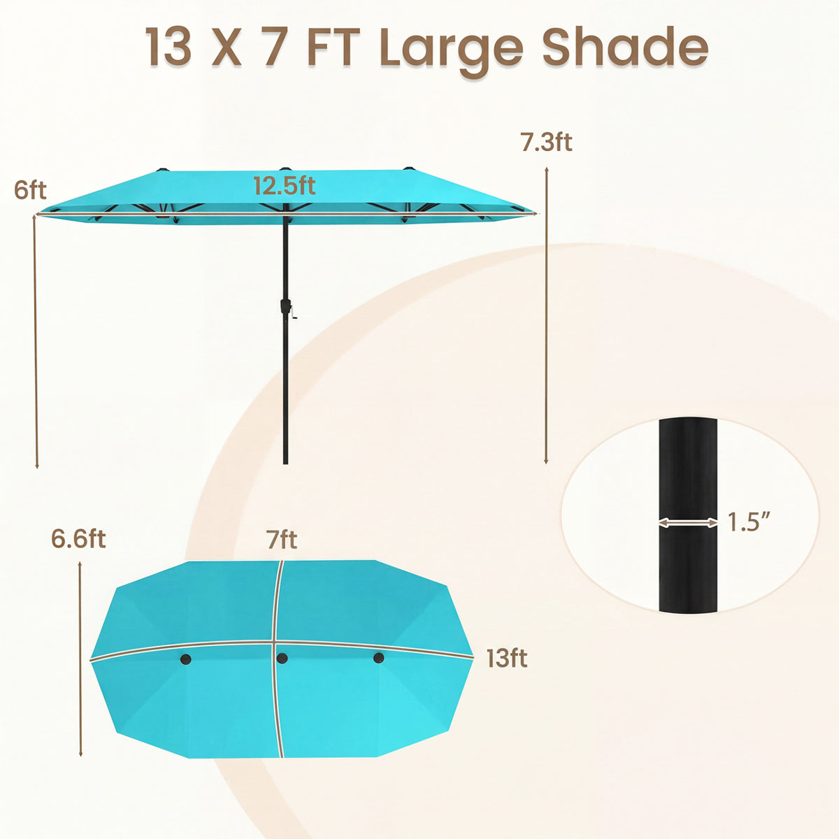 13 Feet Large Patio Umbrella Outdoor Double-Sided Table Market Umbrella with Crank Handle-Turquoise