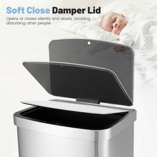 13 Gallons Automatic Garbage Can with Rectangular Infrared Motion Sensor-Sliver