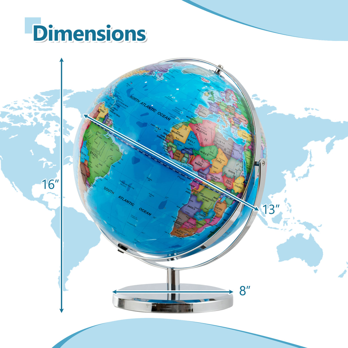 13 Inch Illuminated World Globe 720 ° Rotating Map with LED Light