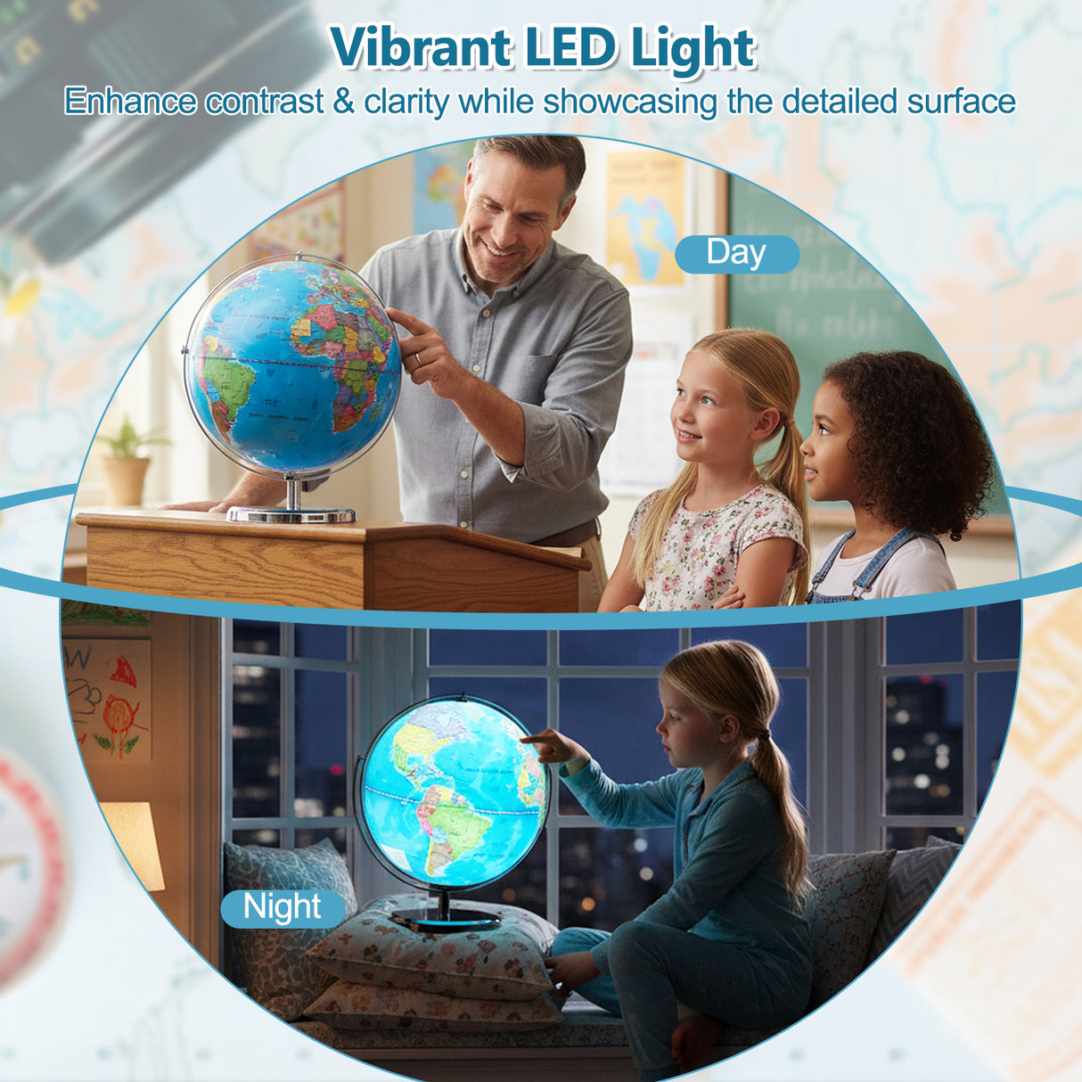 13 Inch Illuminated World Globe 720 ° Rotating Map with LED Light