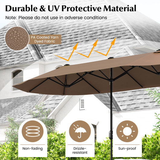 13FT Double-sided Patio Twin Table Umbrella with Crank Handle-Tan