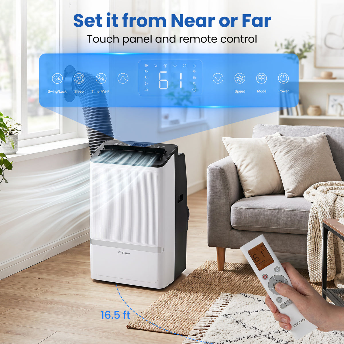 14000 BTU WiFi Enabled Portable Air Conditioner with Dehumidifier and 24H Timer-Black