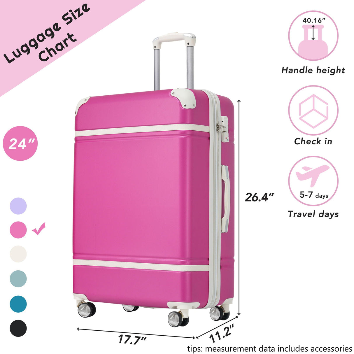 Hardshell Luggage With Tsa Lock, 24" Expandable Lightweight Suitcase With Spinner Wheels, Single Vintage Luggage by Couch.com