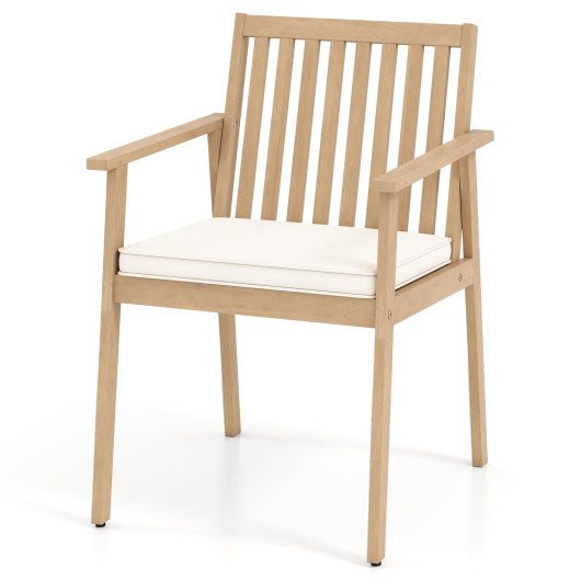 2 Pieces Patio Dining Chairs Outdoor Acacia Wood Chairs with Removable Padded Cushion-Oak