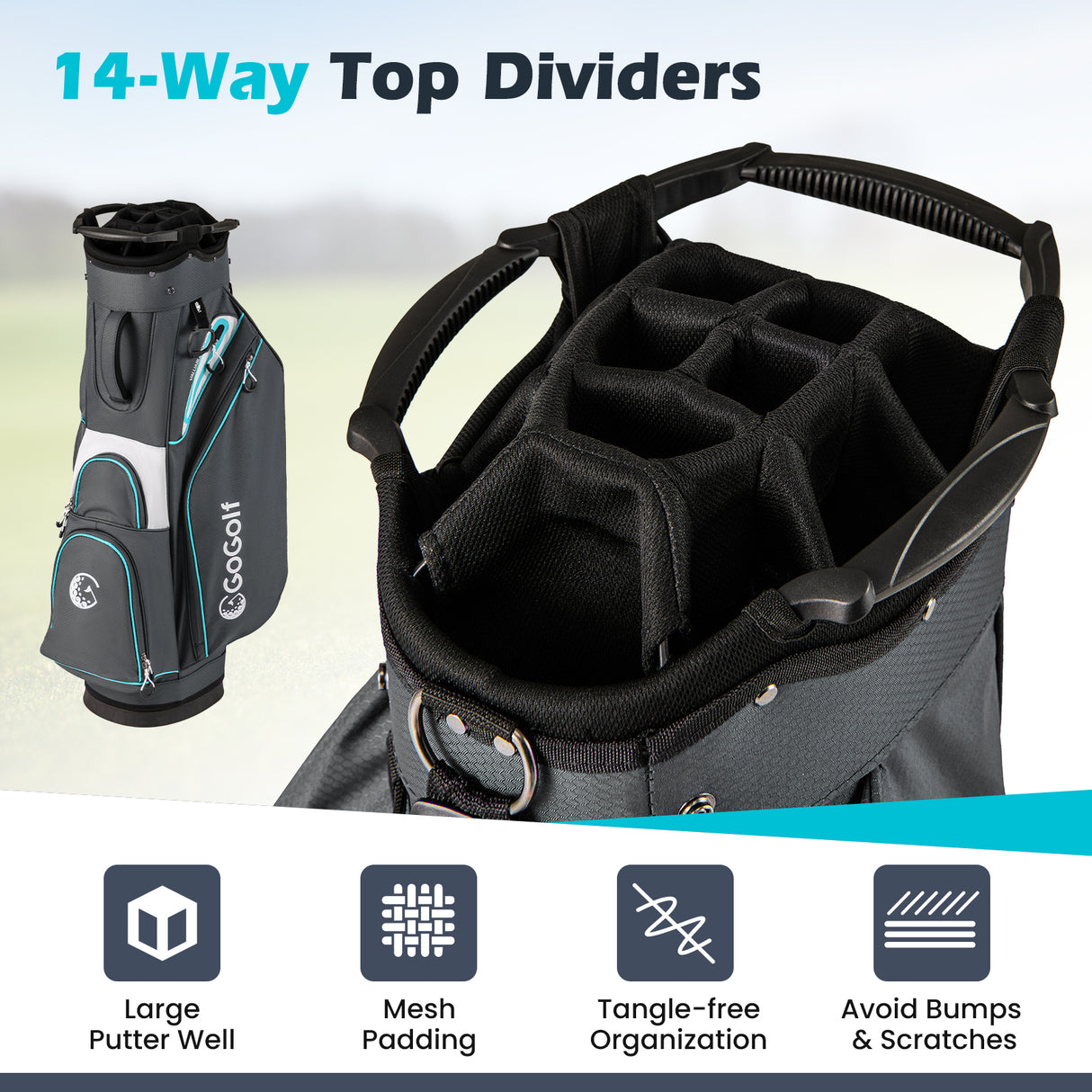 Golf Cart Bag Lightweight Portable Golf Club Organizer Bag-Gray