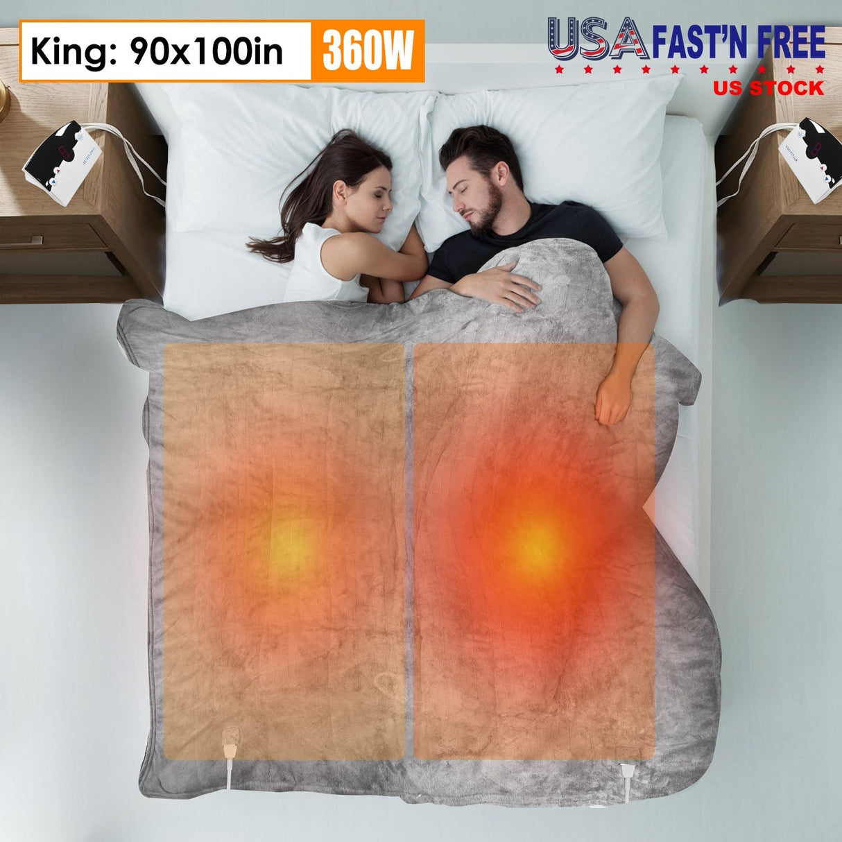 Electric Heated King Size Fleece Heated Blanket with Dual Controller 10 Heating Levels 10 Hours Auto Off Machine Washable for Home Office Usage 90x100 by DirectDeals
