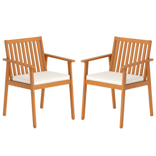 2 Pieces Patio Dining Chairs Outdoor Acacia Wood Chairs with Removable Padded Cushion-Natural