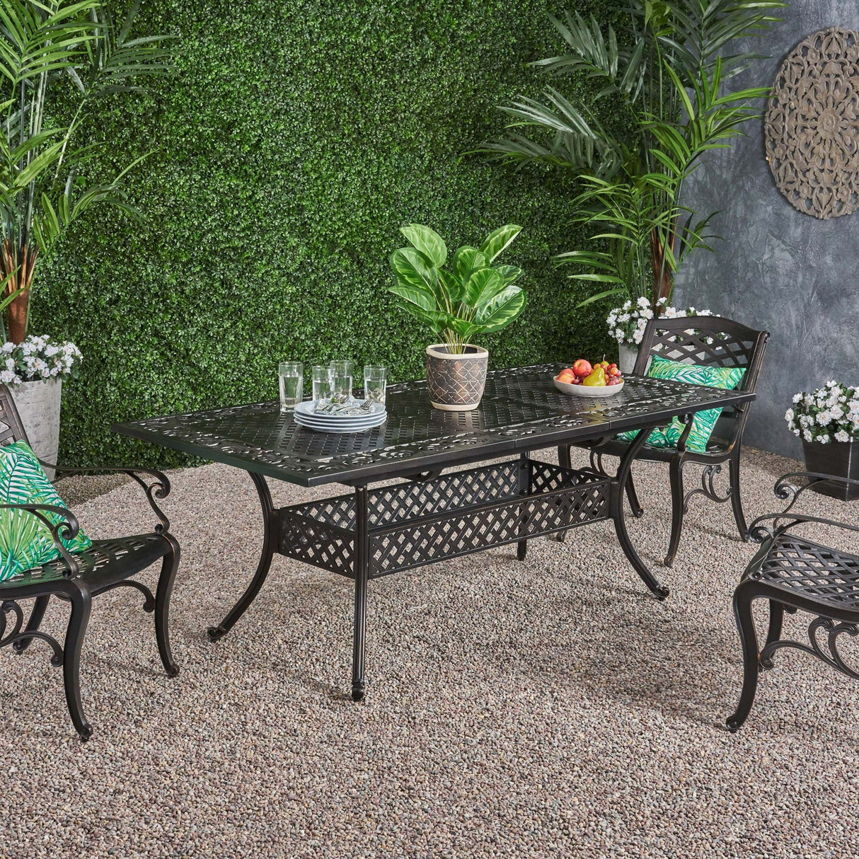 Outdoor Extendable Aluminum Dining Table With Pattern Table Top And Curved Legs - Copper by Couch.com