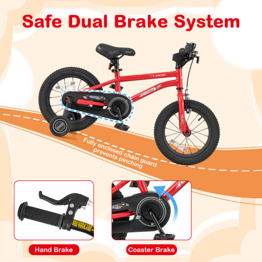 14-Inch Kids Bike Ages 3-8 with Handbrake and Coaster Brake and Bell Ring-14 inches