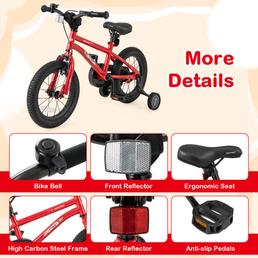 14-Inch Kids Bike Ages 3-8 with Handbrake and Coaster Brake and Bell Ring-14 inches