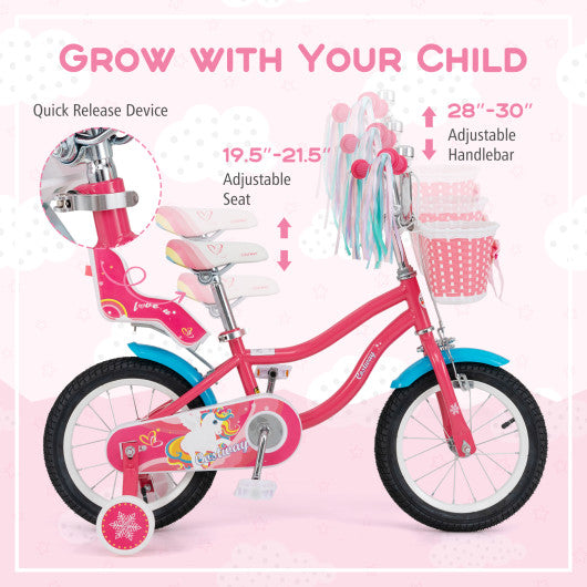 14 Inch Girls Bike for 3-5 Years Old Kids Bike with Doll Seat and Training Wheels-14 inches