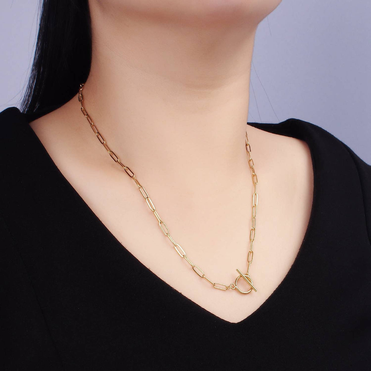14K Gold Filled Toggle Clasps Paperclip Chain 19" Necklace | Silver or Gold