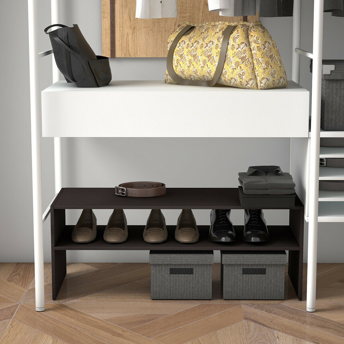 3 Pieces 31-Inch Stackable Multi-Shape Shoe Rack-White
