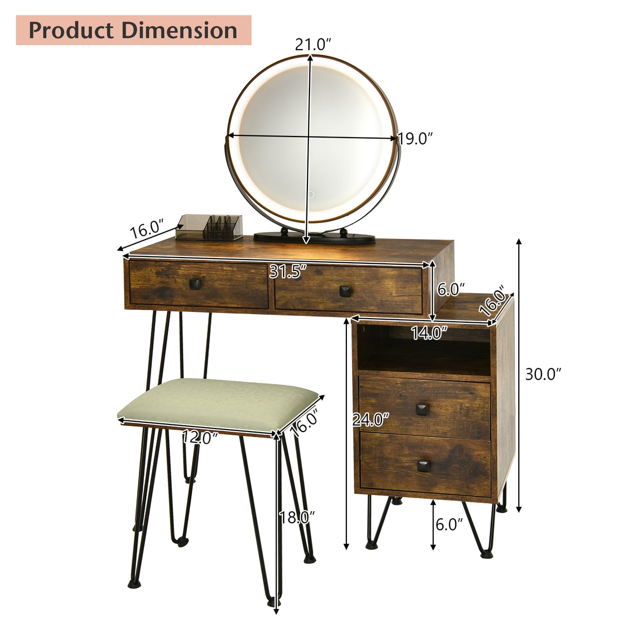 Modern Dressing Table with Storage Cabinet-Black