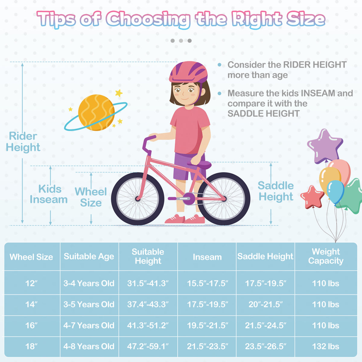 14 Inch Kids Bike Adjustable with Basket and Streamers Blue for Kids Aged 3-5 Years Old - Princess of the Sea Theme