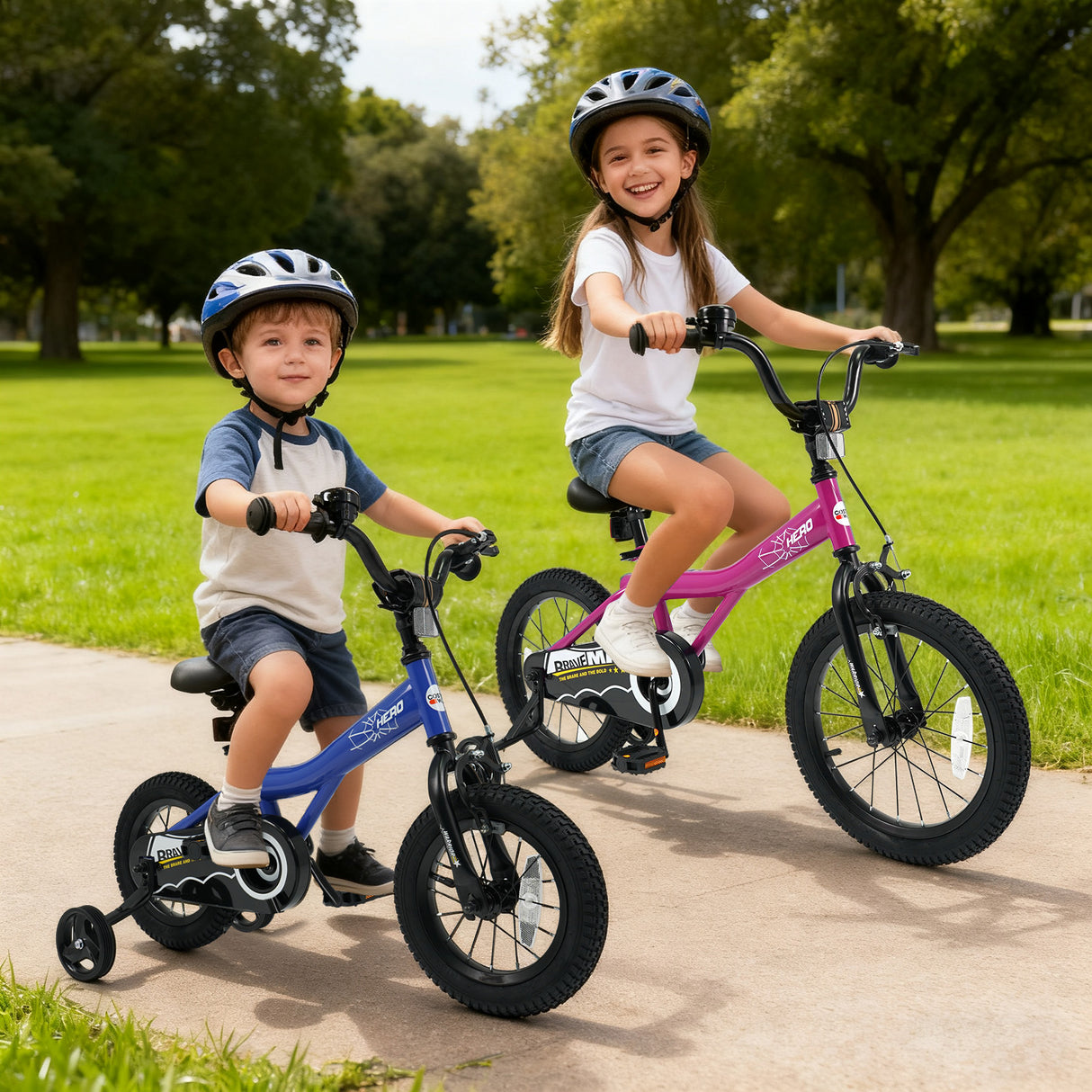 14-Inch Kids Bike with Removable Training Wheels Pink-Brave Hero