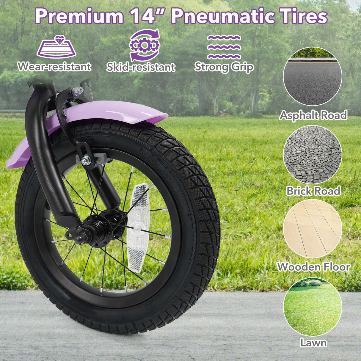 14 Inch Kids Bike with Training Wheels for Aged 3-5 Years Old - Magic Purple