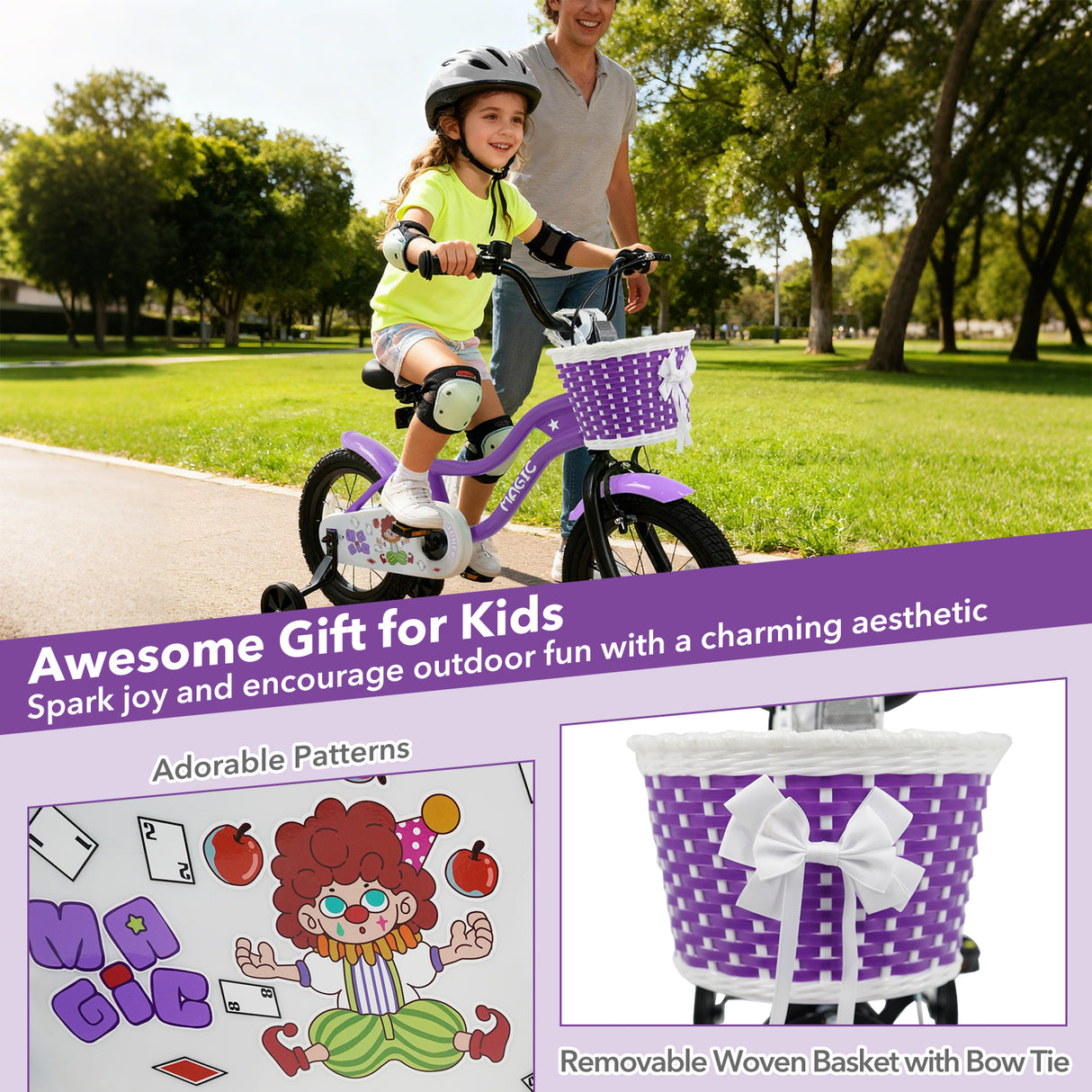 14 Inch Kids Bike with Training Wheels for Aged 3-5 Years Old - Magic Purple