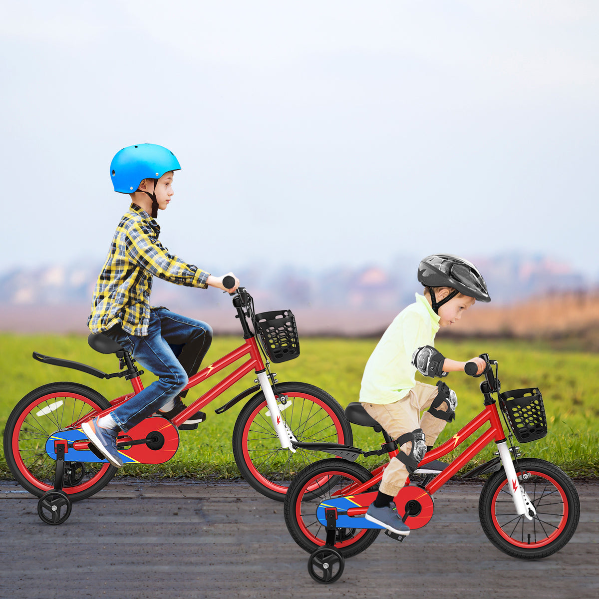 14 Inch Kids Bike Red with Blue Helmet Protective Set