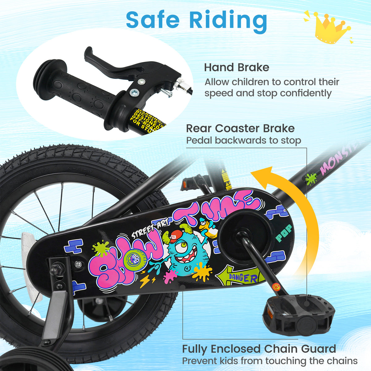 14 Inch Kids Bike with Training Wheels for Ages 3-5 Years Old Black- Street Art Time