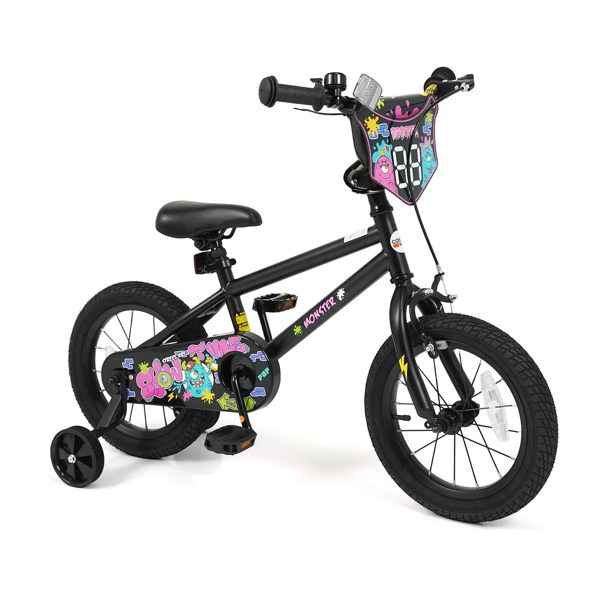 14 Inch Kids Bike with Training Wheels for Ages 3-5 Years Old Black- Street Art Time