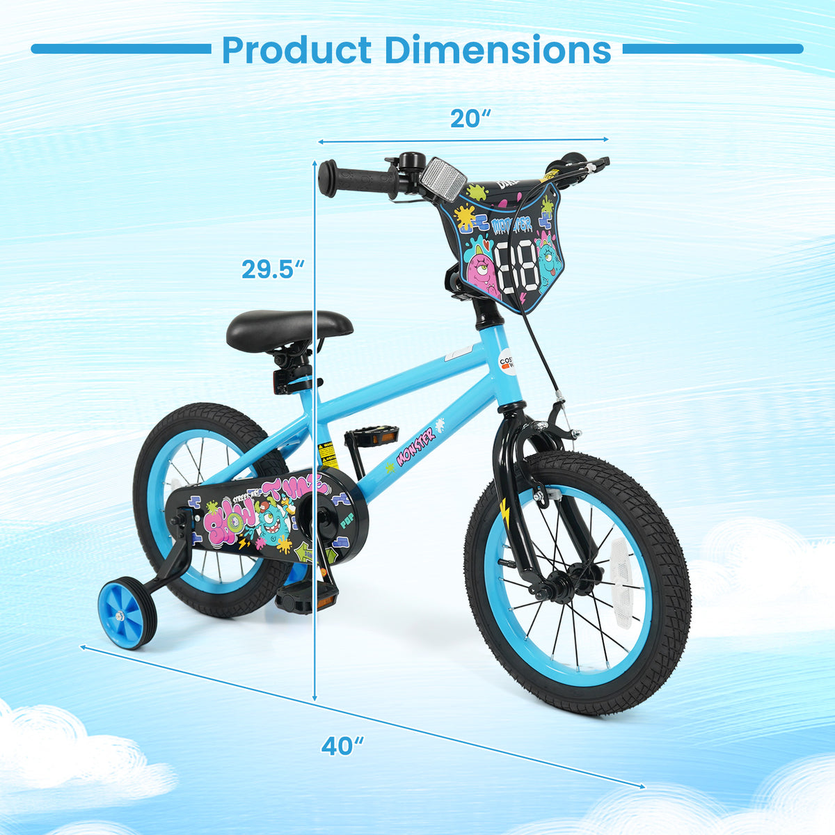 14 Inch Kids Bike with Training Wheels for Ages 3-5 Years Old Blue- Street Art Time